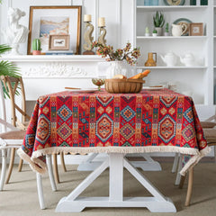 YOUMIKA  -  Red Retro Table Cloth Jacquard Oil Painting Rectangular Dustproof Tea Table Cover for Kitchen Dinning Coffee Table Decoration