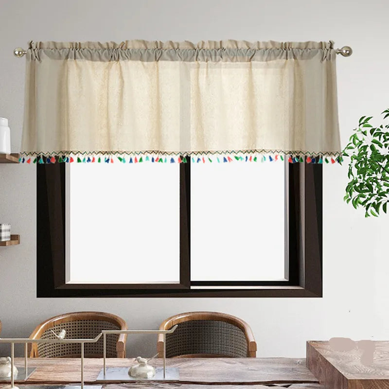 YOUMIKA  -  Wabi-Sabi Style Short Curtains For Kitchen Solid Cotton Linen Curtain Wine Cabinet Door Window Small Curtains Wardrobe Curtain