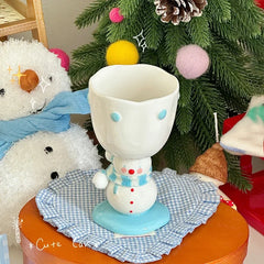 YOUMIKA  -  Cute Scarf Snowman High Footed Cup Underglaze Color Hand-painted Gift Ice Cream Ceramic Mug Souvenir