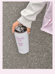 YOUMIKA  -  Original Pink Print Love Stainless Steel Insulated Straw Cup Cute Girl Heart Large Capacity Water Bottle