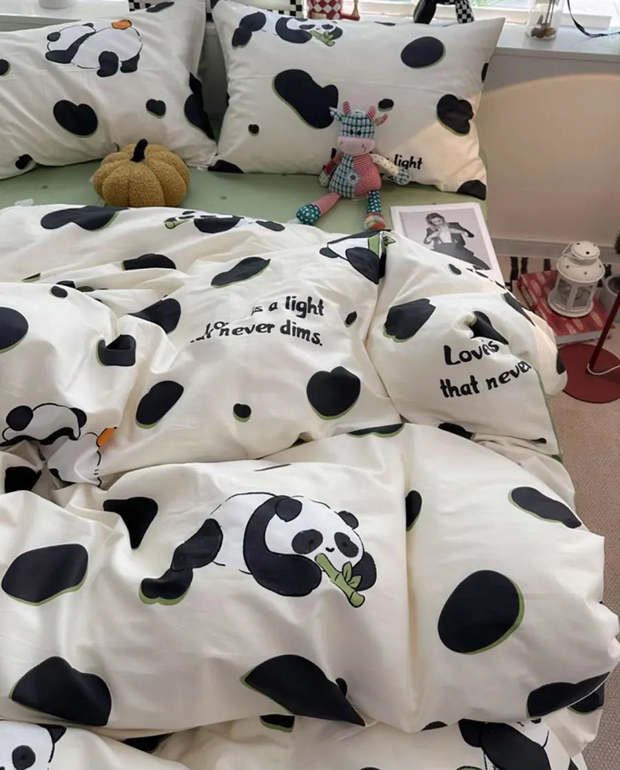 YOUMIKA  -  Cute cartoon panda green black bedding set teen kid,twin full queen kawaii cotton home textile bed sheet pillow case quilt cover