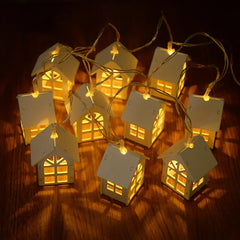 YOUMIKA  -  2M 10LED Christmas Decorations Wooden House Fairy Light String Xmas Tree Hanging Garland Ornament New Year Home Lamps Decor 2025