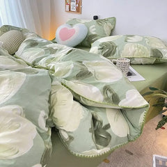 YOUMIKA  -  Sweet Style Bedding Set Flora INS New Tulip Rabbit Double-layer Bed Set Of Four Pieces Washing Cotton Bed Sheets Duvet Cover Set