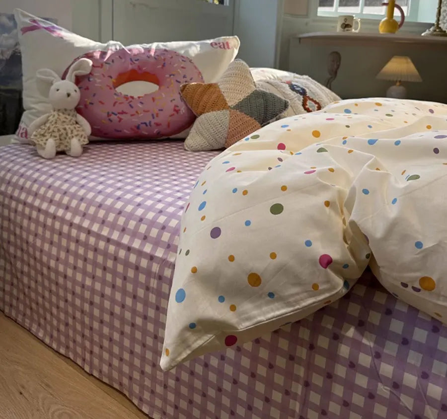 YOUMIKA  -  Cute sweet colorful doughnut polka dot bedding set 1.2 1.5 1.8,twin full queen home textile bed sheet pillow case duvet cover