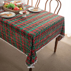 YOUMIKA  -  Christmas Tablecloth Green Plaid Snowflake Cotton Linen Rectangular Table Cover New Year Gifts Dining living room Table Decor