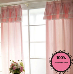 YOUMIKA  -  Korean Princess Pink Curtains with Lace Valance, 100% Cotton Fabric Fairy Curtain for Girl's Bedroom Eco-friendly Fabric Drapes