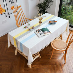 YOUMIKA  -  Rectangular Tablecloth Striped Birthday Table Decoration Home Cotton Linen Pad Oilcloth Anti-fouling Coffee Table Tablecloth