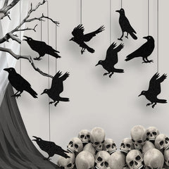 YOUMIKA  -  Halloween Black Crow Birdcage Hanging Ornaments Paper Banner Garland For Halloween Party Home Indoor Decoration Horror Props