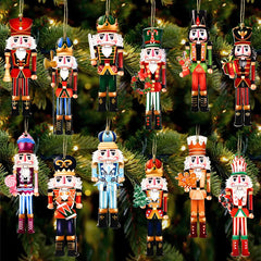 YOUMIKA  -  12Pcs Nutcracker Soldier Wooden Pendant Xmas Tree Hanging Ornament 2024 Christmas Decoration for Home Navidad 2025 New Year Gift