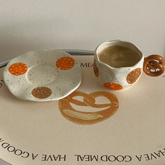 YOUMIKA  -  Creative Niche Hand Held Coffee Cups and Plates Set with Biscuit Handles Ceramic Cups Hand Gifts Afternoon Tea