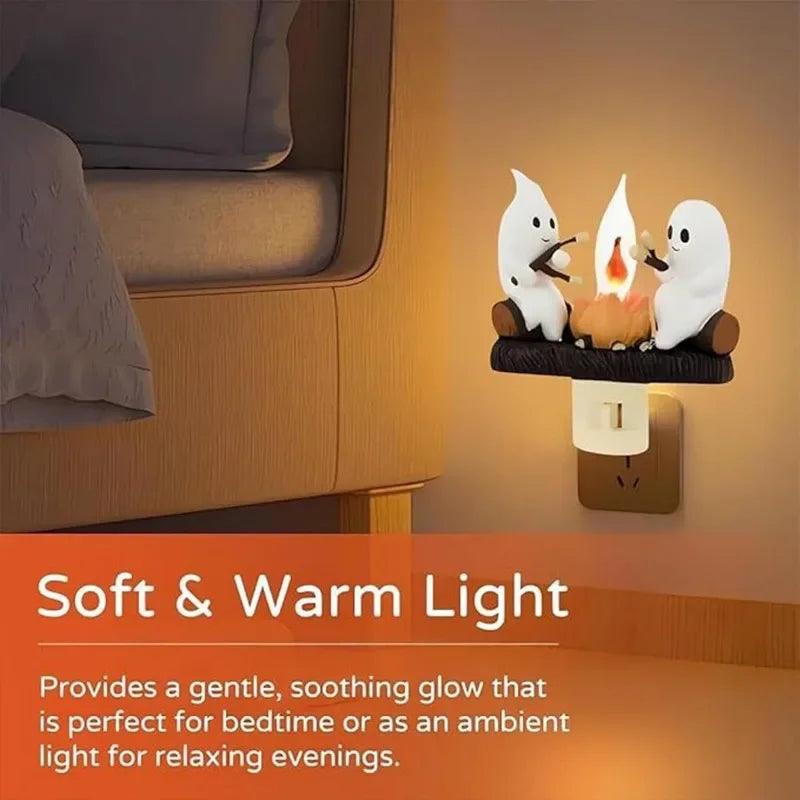 YOUMIKA  -  Ghost Campfire Flickering Night Light EU/US/UK Plug in 2024 New Funny Cute Chost Lamp for Kids Room Halloween Party Decorations