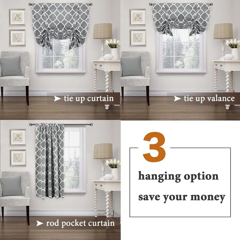 YOUMIKA  -  Beautiful Quatrefoil Dove Pattern Curtain, Thermal Insulated Blackout, Tie Up Panel, Rod Pocket for Small Window, W42xL63inch,