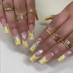 YOUMIKA  -  24Pcs Long Ballet False Nails Coffin Fake Nails with Colorful Flower Design Wearable Finished Press on Nails Full Cover Nail Tip