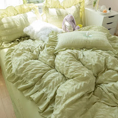 YOUMIKA  -  Green Spring Bedding Set Fashion Duvet Cover Pillowcase Bed Linen Girls Single Double Size Bed Sheet Set Seersucker Home Textile