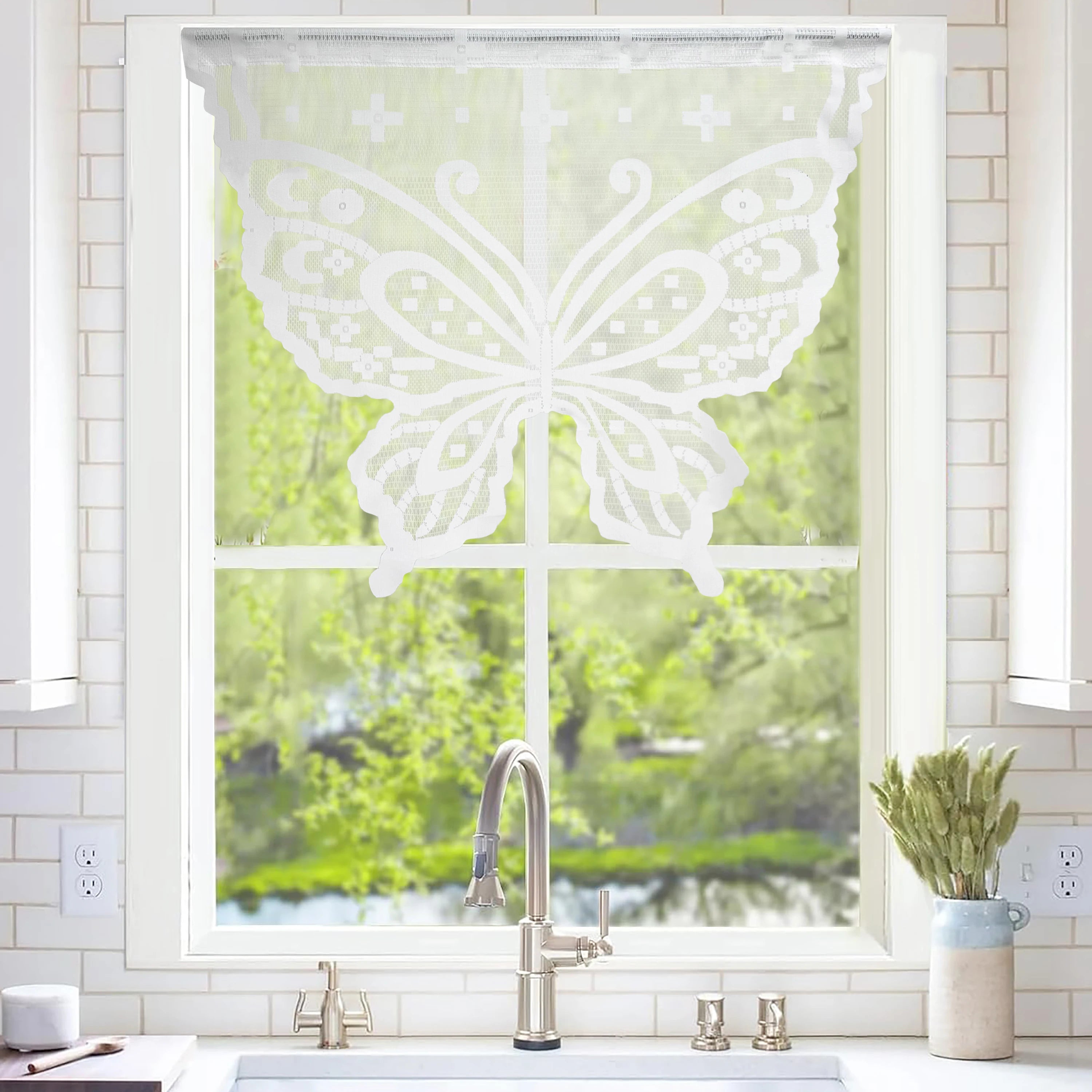 YOUMIKA  -  White Lace Mesh Creative Butterfly Shape Design Tulle Short Curtains For Room, Small Household Windows, Garden Cabinets,  Decor