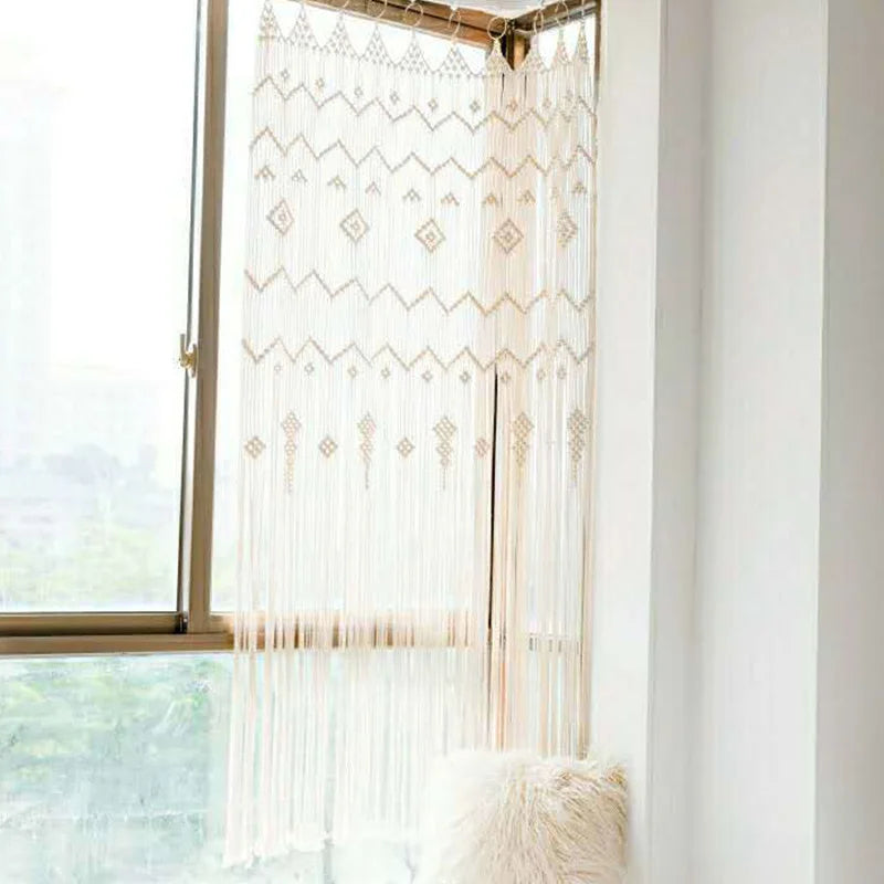 YOUMIKA  - Boho Macrame Window Curtain, Room Divider, Doorway Curtain, Large Long Macrame Wall Hanging for Livingroom, Bedroom, Wedding