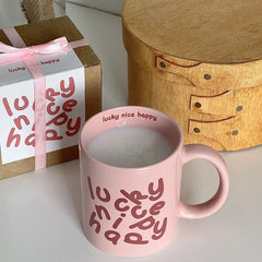 YOUMIKA  -  Korean Creative Romantic English Pink Cream Ceramic Cup Couple Gift Breakfast Mug Coffee Cups