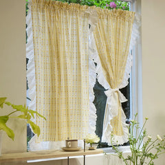 YOUMIKA  -  Floral Short Curtain with Lace Daisy Printed Elegant Semi Sheer for Living Room & Kitchen Window Treatments Home Decor 221868HCR