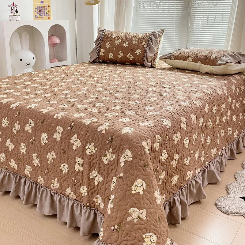 YOUMIKA  -  Quilted Bedspread Ruffles Bed Linen Thickened Bedsheets Printed Bed Cover Home Bedding покрывало (Pillowcase Need Order)