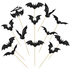 YOUMIKA  -  12/24Pcs Halloween Bat Cupcake Topper Black Glitter Bat Cupcake Picks for Kids Halloween Birthday Party Cake Decoration Supplies