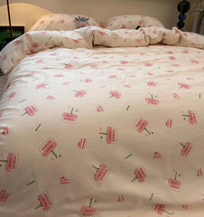 YOUMIKA  -  Cute sweet pink cake bedding set single double,twin full queen king kawaii cotton home textile bed sheet pillow case quilt cover