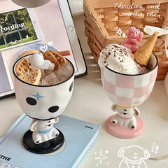 YOUMIKA  -  Cute Dog High Footed Cup Underglaze Color Hand-painted Gift Ice Cream Ceramic Cup Souvenir for Couples and Girlfriends