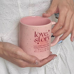 YOUMIKA  -  Original Romantic English Splash Ink Ceramic Cup Pink Love Story Lovers Mug Coffee Cups Ceramic Mug