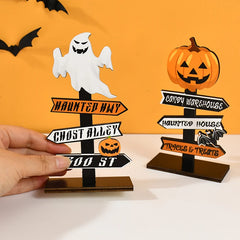 YOUMIKA  -  Halloween Pumpkin Ghost Wooden Table Ornament Craft Halloween Home Table Decoration Supplies Halloween Party Kids Gift Favors