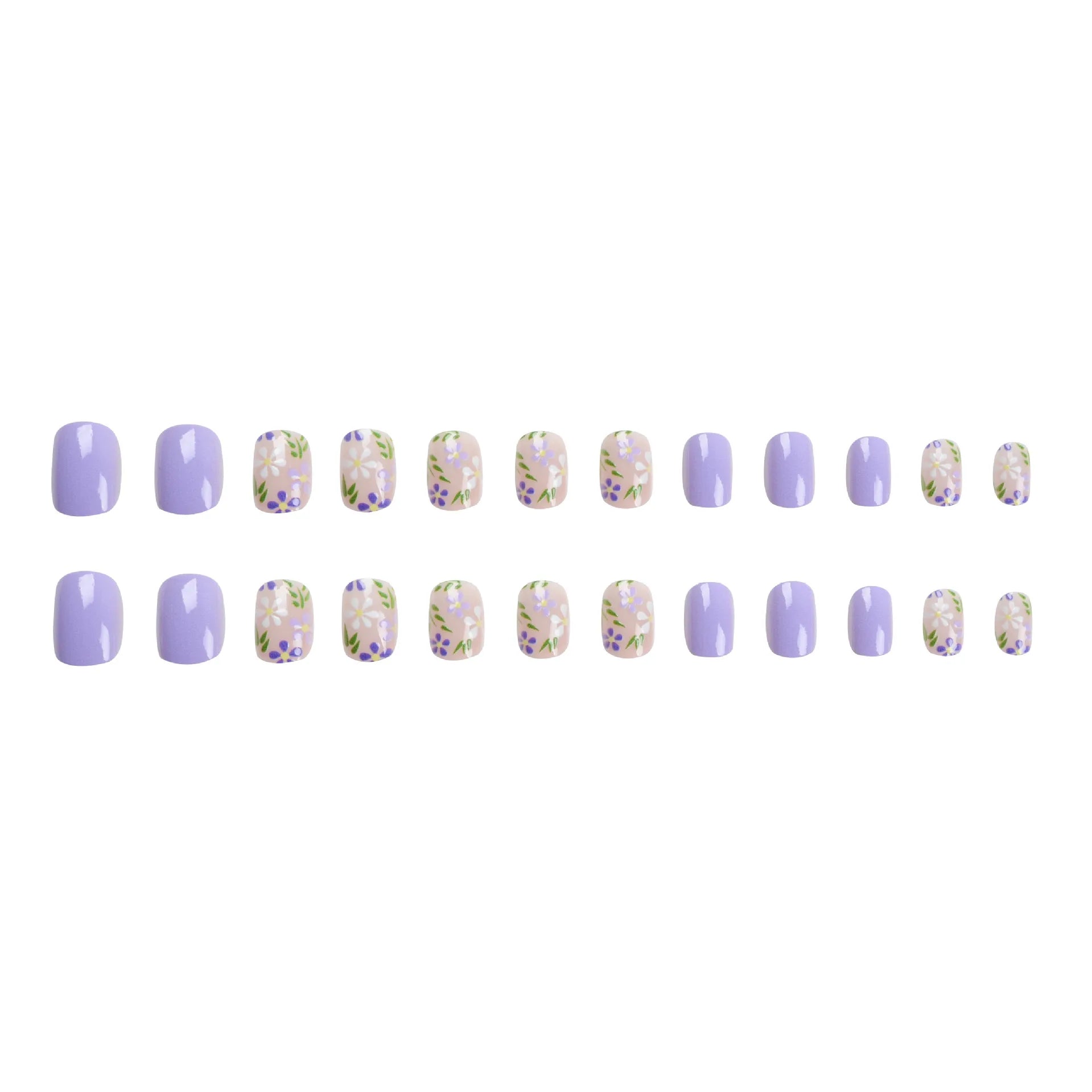 YOUMIKA  -  24Pcs Short Fake Nails Purple Round Head Design Artificial False Nails with Glue Press on Nails DIY Nail Art Manicure Tools