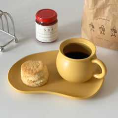 YOUMIKA  -  Matte Mustard Yellow Fava Bean Series Ceramic Mug Plate Dessert Plate Coffee Cup Kitchen Set