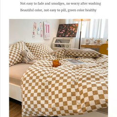 YOUMIKA  -  Checkerboard Polyester Four-piece Set Fitted Sheet Bedding Set Bed Sheets and Pillowcases Duvet Cover Set, No Quilt