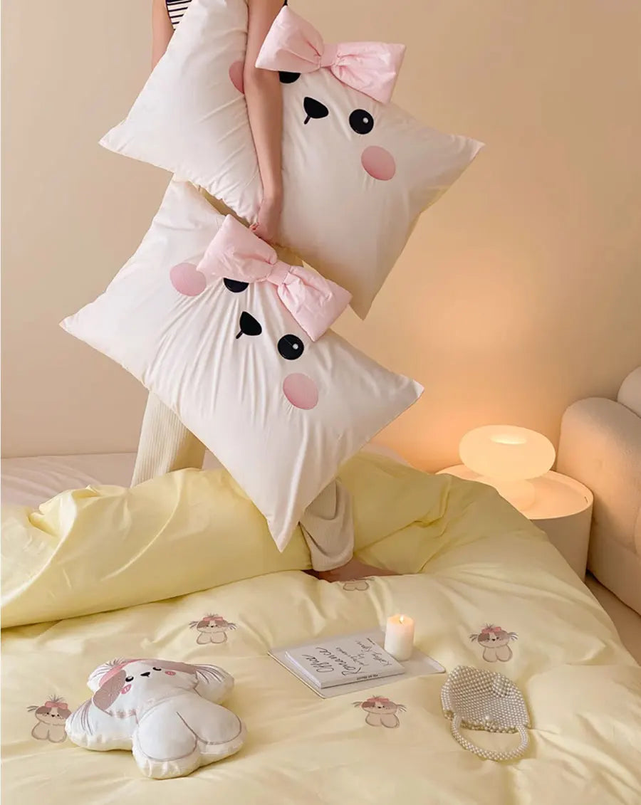 YOUMIKA  -  Cute embroidery dog yellow beding set 1.2 1.5 1.8 2.0,twin full queen king cotton home textile bed sheet pillow case duvet cover