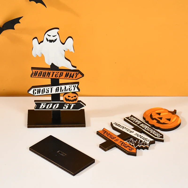 YOUMIKA  -  Halloween Pumpkin Ghost Wooden Table Ornament Craft Halloween Home Table Decoration Supplies Halloween Party Kids Gift Favors