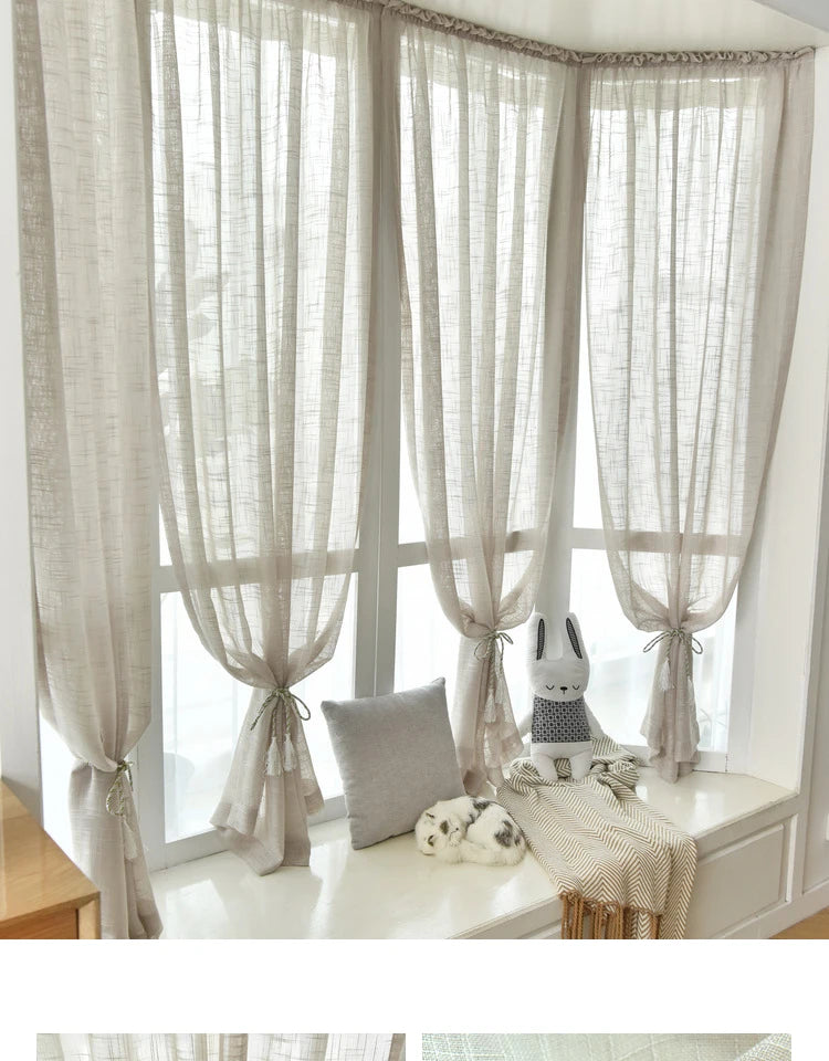 YOUMIKA  -  Linen Texture Hands Free Curtains for Living Room, Modern Short Screen, Solid White Curtains for Kitchen, Dormitory, Brand New