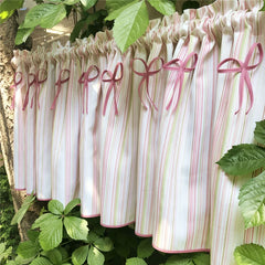 YOUMIKA  -  Pink Striped Valance Curtains with Bows Rod Pocket Cafe Window Valances for Kitchen Living Room Bedroom Bathroom Farmhouse 1 Pcs