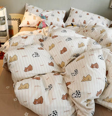 YOUMIKA  -  Cute cartoon bear cat puppy brown coffee bedding set teen,twin full queen cotton home textile bed sheet pillow case quilt cover