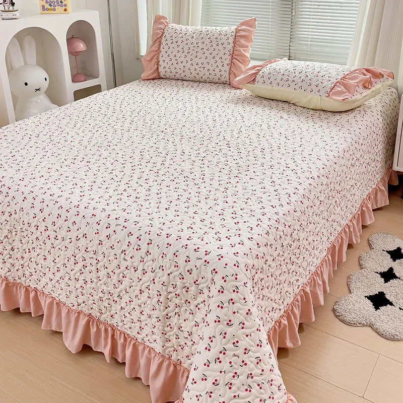 YOUMIKA  -  Quilted Bedspread Ruffles Bed Linen Thickened Bedsheets Printed Bed Cover Home Bedding покрывало (Pillowcase Need Order)