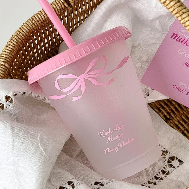 YOUMIKA  -  Original Cute Water Bottle Transparent Summer High Capacity Plastic Straw Cup Coffee Cup Reusable Drinking Bottle Drinkware