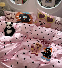 YOUMIKA  -  Fashion sweet cute pink cat polka dot bedding set,twin full queen kawaii cotton home textile bed sheet pillow case quilt cover