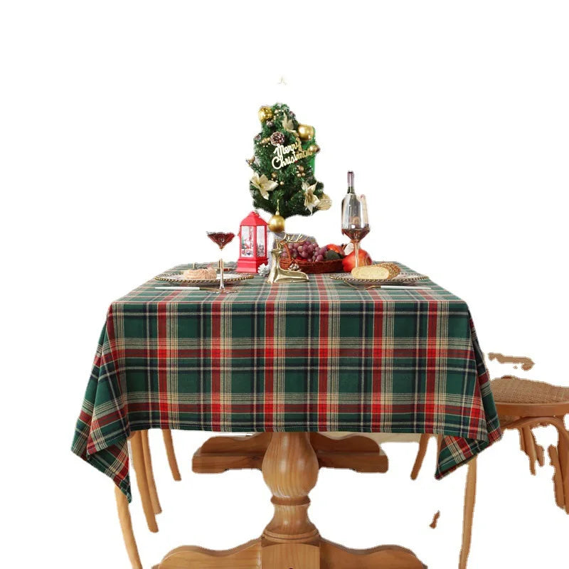 YOUMIKA  -  Rectangular Polyester Cotton Christmas Tablecloth, Red and Green, Table Cover, Decorative Table Mat, Festive Table Protector