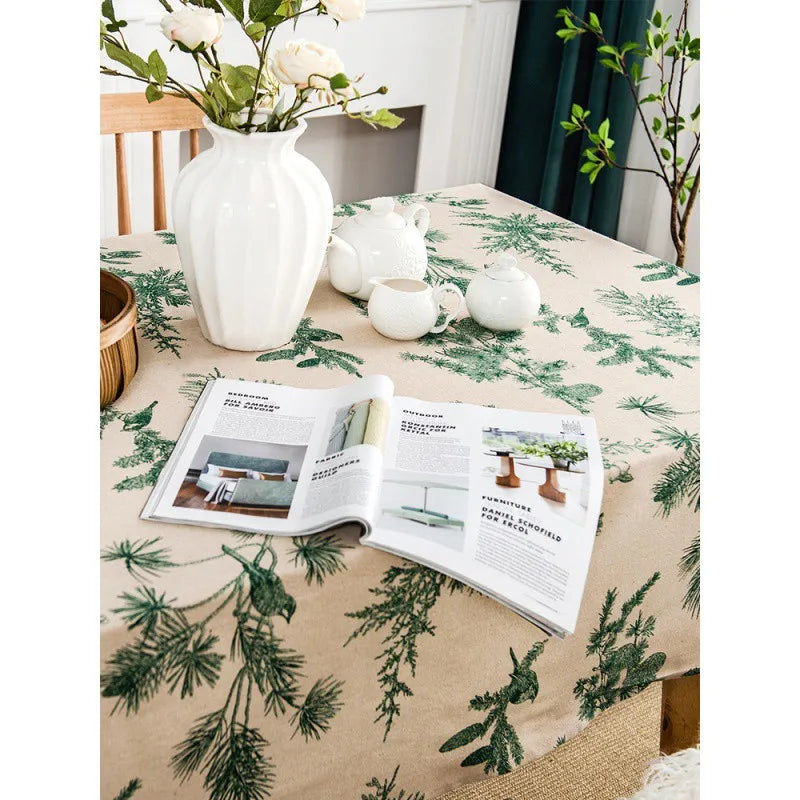 YOUMIKA  -  American Tablecloth For Table Pine Cotton Linen Print Christmas Table Cloth Dining Room Fabric Rectangular Table Coveror