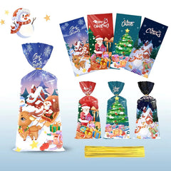 YOUMIKA  -  50pcs Christmas Candy Bags with Ties Santa Claus Biscuit Gift Packaging Bag Christmas Decoration For Home Navidad Noel New Year