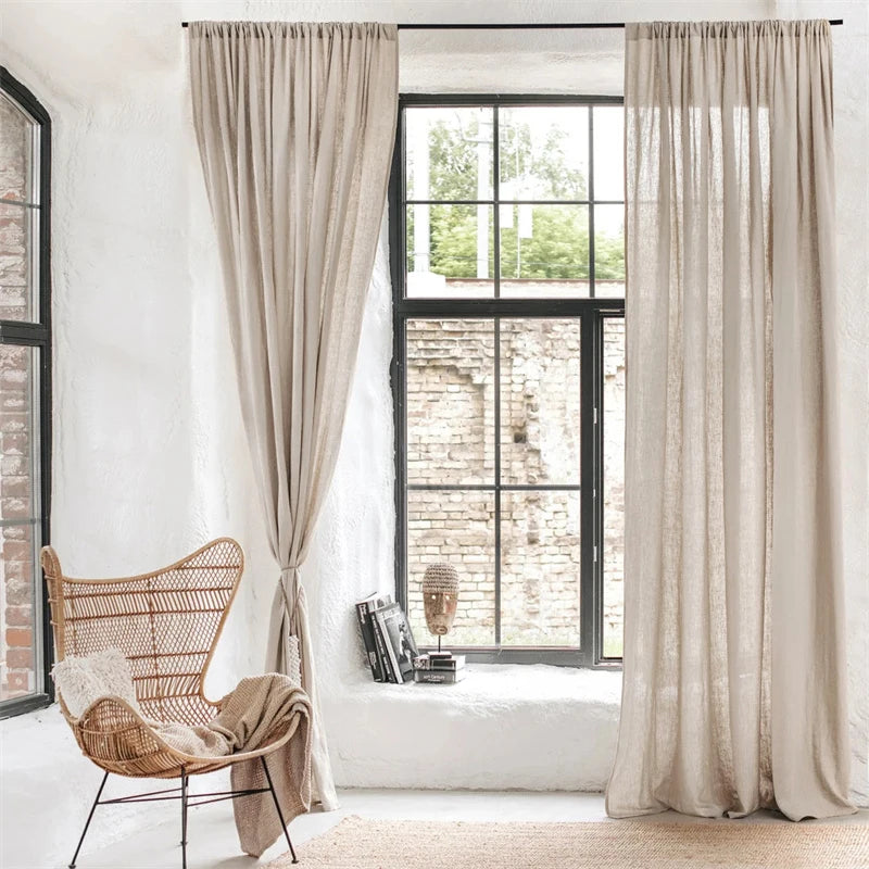 YOUMIKA  - Linen Sheer Curtains, Top Window Panel, 100% Pure Natural Fabric, Lightweight and Handcrafted from European Flax, TJ8096