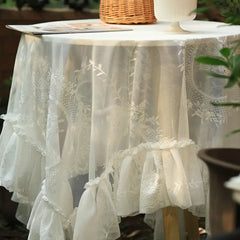 YOUMIKA  -  French Romantic White Lace Tablecloth Round Dining Table Coffee Table Tablecloth Garden Wedding Decoration Cover