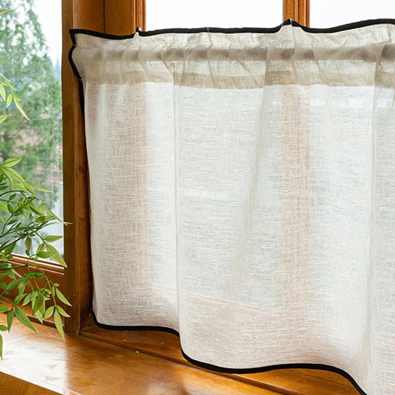 YOUMIKA  -  Half Window Curtains Elegant Linen Textured Valance Short Semi Sheer & Transparent Rod Pocket Drapes for Kitchen Cafe Home Decor