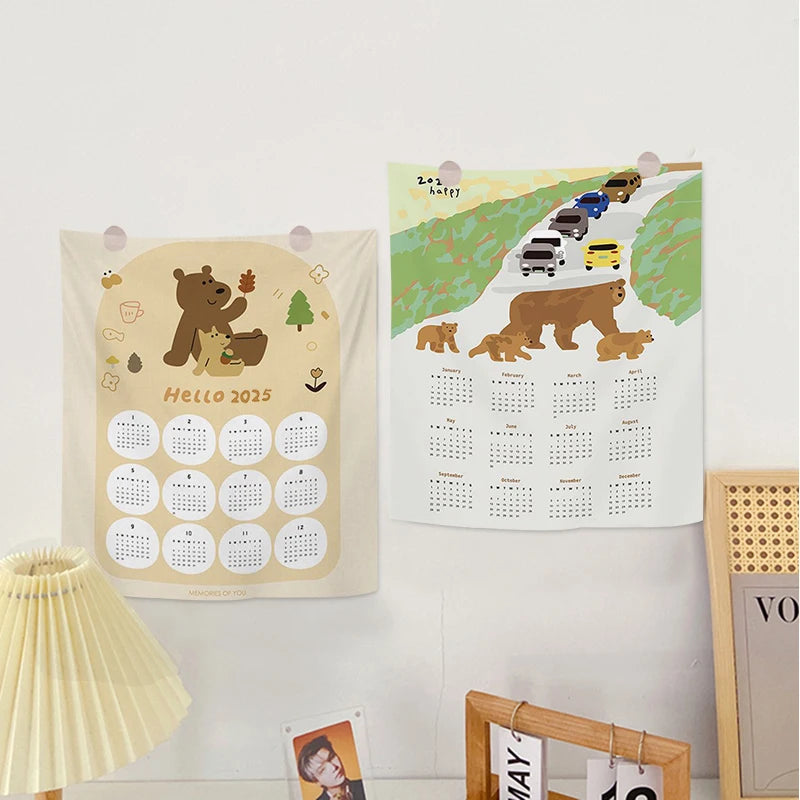 YOUMIKA  -  2025 New Year Calendar Tapestry Wall Decorative Hanging Cloth Background Photo Props Cute Bear Home Calendar Room Decoration