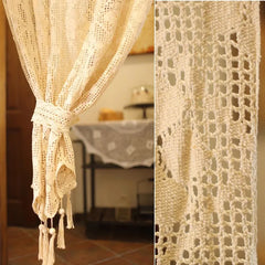 YOUMIKA  -  Farmhouse Macrame Valance Boho Tassels Short Kitchen Door Curtain Lace Window Treatment Home Decor for Living Room Bathroom Cafe