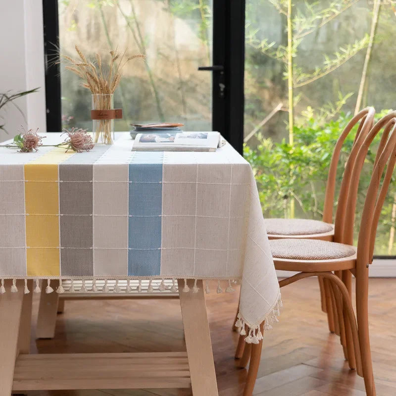 YOUMIKA  -  Rectangular Tablecloth Striped Birthday Table Decoration Home Cotton Linen Pad Oilcloth Anti-fouling Coffee Table Tablecloth