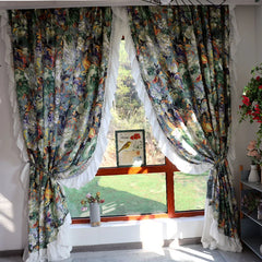 YOUMIKA  -  painting curtains halo dyeing art style log pastoral curtains for bedrooms, balconies, living rooms, floral floor curtains