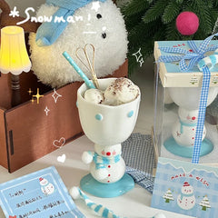 YOUMIKA  -  Cute Scarf Snowman High Footed Cup Underglaze Color Hand-painted Gift Ice Cream Ceramic Mug Souvenir